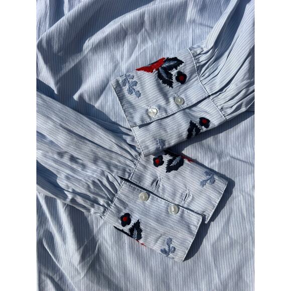 L.O.G.G. by H&M Blouse Women Size 6 Blue Floral Embroidered Long Sleeve Shirt - Picture 6 of 7